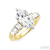 1 Ctw Marquise Shape Emerald and Round Cut Diamond Semi-Mount Engagement Ring in 14K Yellow and White Gold