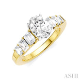 1 Ctw Oval Shape Emerald and Round Cut Diamond Semi-Mount Engagement Ring in 14K yellow and White Gold