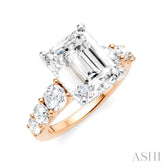 1 1/5 Ctw Emerald Shape Round Cut Diamond Semi-Mount Engagement Ring in 14K Rose and White Gold