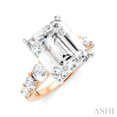 1 1/4 Ctw Emerald Shape Round Cut Diamond Semi-Mount Engagement Ring in 14K Rose and White Gold