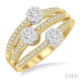3/8 Ctw Split Top Tri Mount Lovebright Round Cut Diamond Ring in 14K Yellow & White Gold
