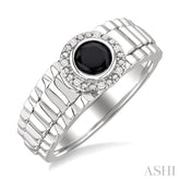 6 MM Round Shape Onyx and 1/20 Ctw Single Cut Diamond Semi-precious Men's Ring in Sterling Silver