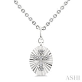 1/10 Ctw Oval Fluted Medallion Single Cut Diamond Cross Pendant With Chain in Sterling Silver