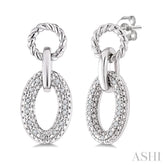 1/10 Ctw Round Cut Diamond Bold Oval Shape Rope Link Earrings in Sterling Silver