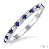 1.80 MM Round Shape Sapphire and 1/4 Ctw Round Cut Diamond Precious Stack Band in 10K White Gold