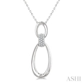 1/10 Ctw Open Window Oval Shape Link Round Cut Diamond Fashion Pendant With Chain in Sterling Silver