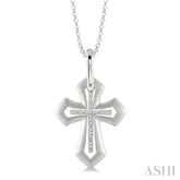1/20 Ctw Single Cut Diamond Cross Pendant with Chain in Sterling Silver