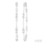 2 Ctw Front and Inner Back Round Cut Diamond Hoop Earrings in 14K White Gold