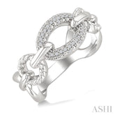 1/10 Ctw Single Cut Diamond Bold Oval Shape Rope Link Ring in Sterling Silver