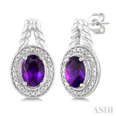 8X6 MM Cushion Shape Amethyst and 1/20 Ctw Round Cut Diamond Semi-Precious Earrings in Sterling Silver