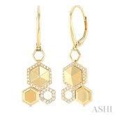 1/4 Ctw Hexagon Motif Single Cut Diamond Fashion Hanging Earrings in 14K Yellow Gold
