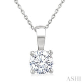 1 Ctw Prong Set Round Cut Diamond Solitaire Pendant With Chain in 14K White Gold
