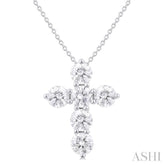 2 Ctw Round Cut Diamond Christian Cross 6-Stone Fashion Pendant With Chain in 14K White Gold