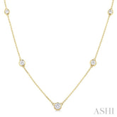 1 Ctw Bezel Set Round Cut Diamond Station Necklace in 14K Yellow Gold