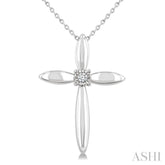 1/50 Ctw Round Cut Diamond Fashion Cross Pendant With Chain in Sterling Silver