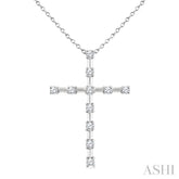 1/4 Ctw Round Cut Diamond Cross Pendant With Chain in 10K White Gold