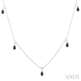 5x3 MM Pear Shape Sapphire and 1/4 Ctw Round Cut Diamonds Precious Station Necklace in 10K White Gold