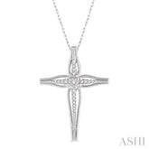 1/10 Ctw Round Cut Diamond Cross Charm Fashion Pendant With Chain in 10K White Gold