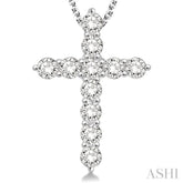 2 Ctw Round Cut Diamond Cross Pendant in 14K White Gold with Chain