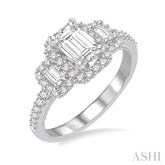 5/8 Ctw Diamond Ladies Engagement Ring with 1/4 Ct Emerald Cut Center Stone in 14K White Gold
