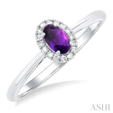 5x3 MM Oval Shape Amethyst and 1/20 Ctw Round Cut Diamond Halo Semi-Precious Ring in 14K White Gold