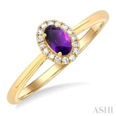 5x3 MM Oval Shape Amethyst and 1/20 Ctw Round Cut Diamond Halo Semi-Precious Ring in 10K Yellow Gold