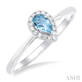 5x3 MM Pear Shape Aquamarine and 1/20 Ctw Round Cut Diamond Halo Semi-Precious Ring in 10K White Gold