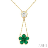 4x3 MM Pear Cut & 1.8 MM Round Emerald and 1/5 Ctw Round Cut Diamond Floral Blossom Precious Necklace in 14K Yellow Gold