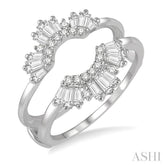 5/8 Ctw Arched Baguette and Round Cut Diamond Insert Ring in 14K White Gold