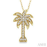 1/10 Ctw Palm Tree Round Cut Diamond Pendant in 10K Yellow Gold with Chain