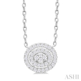 1/6 Ctw Double Halo Oval Shape Petite Round Cut Diamond Fashion Pendant With Chain in 10K White Gold