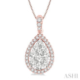 3/4 Ctw Pear Shape Diamond Lovebright Pendant in 14K Rose and White Gold with Chain