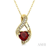 7x7 MM Heart Shape Garnet and 1/20 Ctw Round Cut Diamond Semi-Precious Pendant in 10K Yellow Gold with Chain