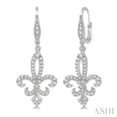 3/4 Ctw Fleur De Lis Round Cut Diamond Hanging Earrings in 14K White Gold