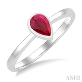 6X4 MM Pear Shape Ruby Precious Solitaire Ring in 14K White Gold