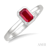 6X4 MM Octagon Shape Ruby Precious Solitaire Ring in 14K White Gold
