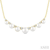 3.5 MM-5 MM Cultured Pearl and 1/6 Ctw Round Cut Diamond Smile Necklace in 10K Yellow Gold