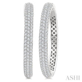 1 Ctw 3-Row Pave Set Round Cut Diamond Fashion Hoop Earring in 14K White Gold