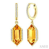 14X6 MM Hexagon Shape Citrine and 1/5 Ctw Round Cut Diamond Semi-Precious Earrings in 14K Yellow Gold