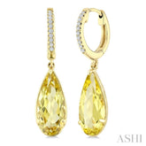 12X5 MM Pear Shape Lemon Quartz and 1/10 Ctw Round Cut Diamond Semi-Precious Earrings in 10K Yellow Gold