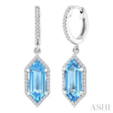 12X5 MM Hexagon Shape Blue Topaz and 1/3 Ctw Round Cut Diamond Semi-Precious Earrings in 10K White Gold
