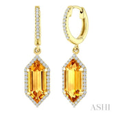 12X5 MM Hexagon Shape Citrine and 1/3 Ctw Round Cut Diamond Semi-Precious Earrings in 10K Yellow Gold