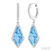 14X7 MM Kite Shape Blue Topaz and 1/3 Ctw Round Cut Diamond Semi-Precious Earrings in 14K White Gold