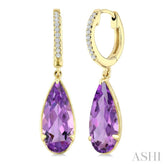12X5 MM Pear Shape Amethyst and 1/10 Ctw Round Cut Diamond Semi-Precious Earrings in 10K Yellow Gold