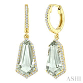 14X7 MM Shield Shape Green Amethyst and 3/8 Ctw Round Cut Diamond Semi-Precious Earrings in 14K Yellow Gold