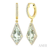 14X7 MM Kite Shape Green Amethyst and 1/3 Ctw Round Cut Diamond Semi-Precious Earrings in 14K Yellow Gold