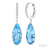 14X6 MM Pear Shape Blue Topaz and 1/10 Ctw Round Cut Diamond Semi-Precious Earrings in 14K White Gold