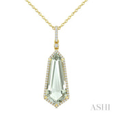 22X9 MM Shield Shape Green Amethyst and 1/4 Ctw Round Cut Diamond Semi-Precious Pendant With Chain in 14K Yellow Gold
