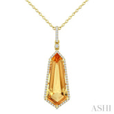 22X9 MM Shield Shape Citrine and 1/4 Ctw Round Cut Diamond Semi-Precious Pendant With Chain in 14K Yellow Gold