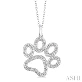 1/20 Ctw Round Cut Diamond Paw Pendant in Sterling Silver with Chain